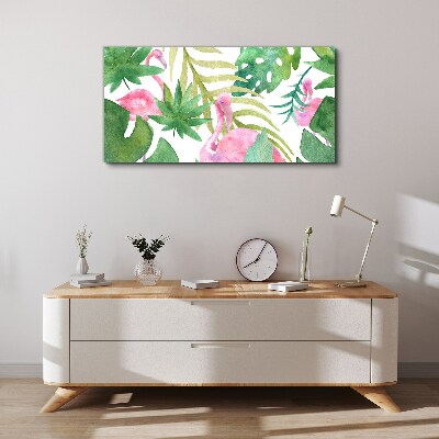 Schilderij op doek Blije flamingo's in de tropische jungle