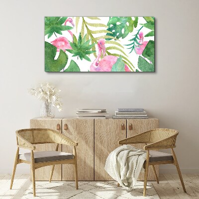 Schilderij op doek Blije flamingo's in de tropische jungle