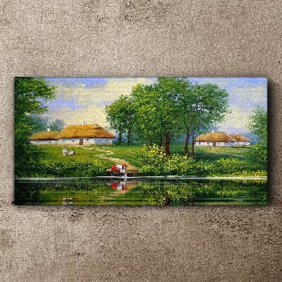 Foto op canvas Een vredig landelijk landschap aan het water
