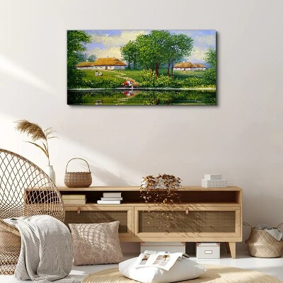Foto op canvas Een vredig landelijk landschap aan het water