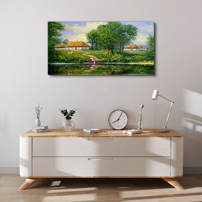 Foto op canvas Een vredig landelijk landschap aan het water