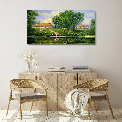 Foto op canvas Een vredig landelijk landschap aan het water
