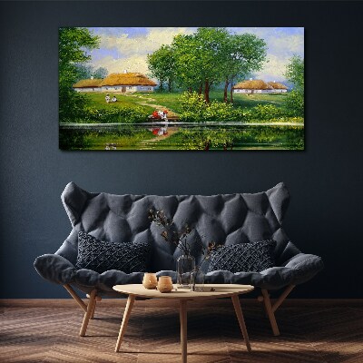 Foto op canvas Een vredig landelijk landschap aan het water