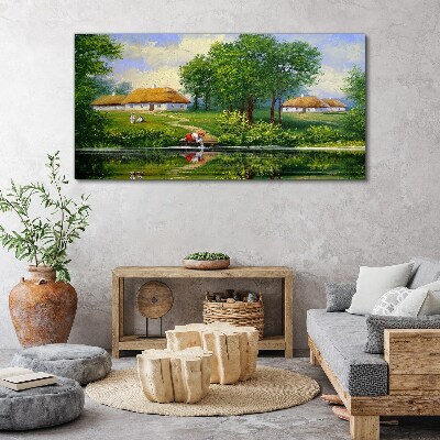 Foto op canvas Een vredig landelijk landschap aan het water