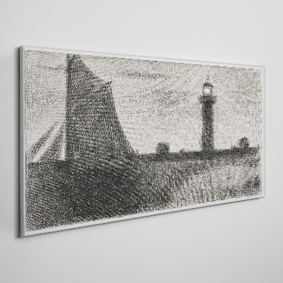 Foto op canvas Een vuurtoren in een monochrome setting