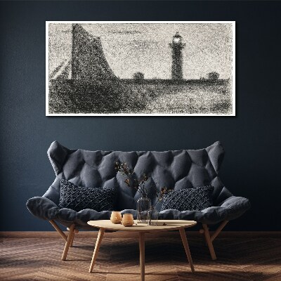 Foto op canvas Een vuurtoren in een monochrome setting