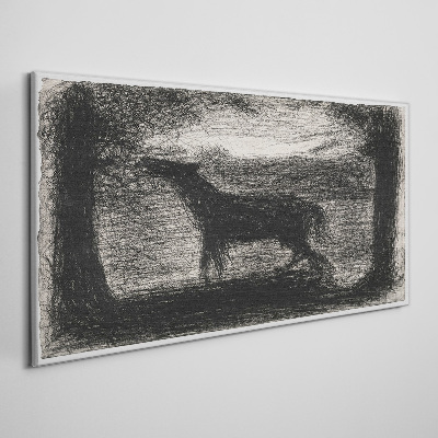 Schilderij op doek De schaduw van een paard in het bos