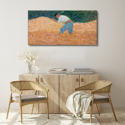 Canvas schilderij Een boer die op het veld werkt