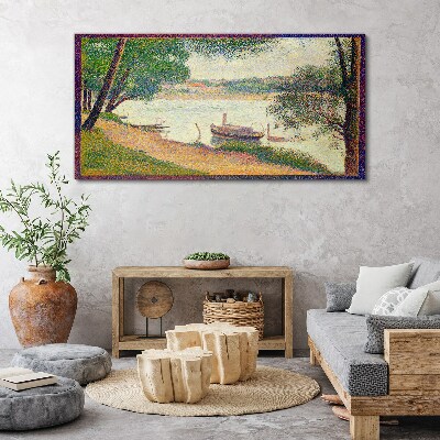 Canvas schilderij Een vredig landschap aan de rivier