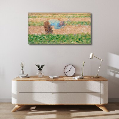 Canvas schilderij Een boer die op het veld werkt