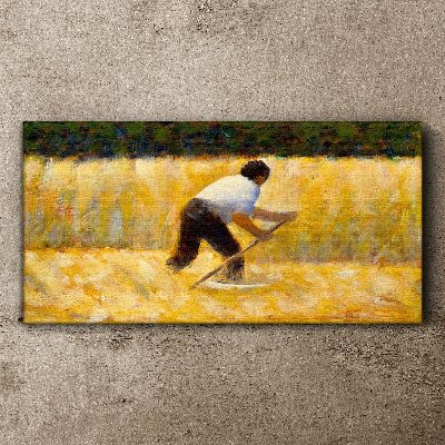 Foto op canvas Arbeider in een graanveld