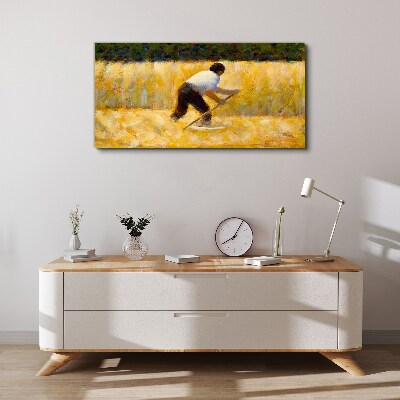 Foto op canvas Arbeider in een graanveld