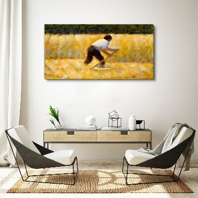 Foto op canvas Arbeider in een graanveld