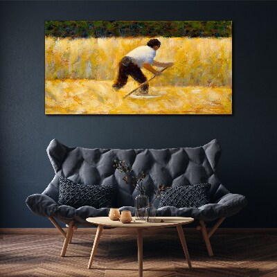 Foto op canvas Arbeider in een graanveld