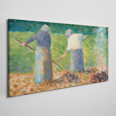 Canvas schilderij Vrouwen werken in de tuin