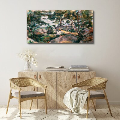 Canvas schilderij Een rotsachtig landschap tussen de bomen