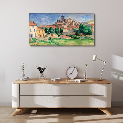 Canvas schilderij Uitzicht op de stad met groen