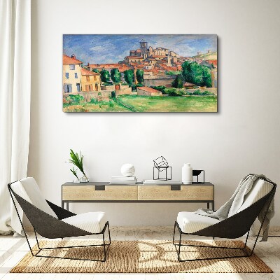 Canvas schilderij Uitzicht op de stad met groen