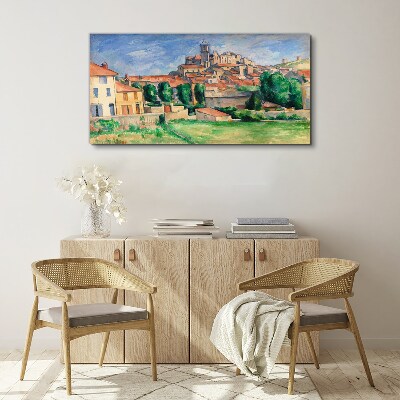 Canvas schilderij Uitzicht op de stad met groen