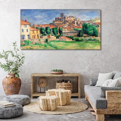 Canvas schilderij Uitzicht op de stad met groen