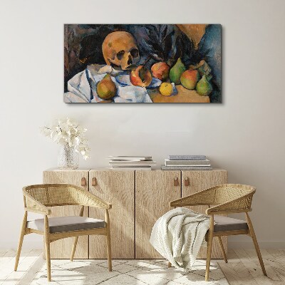 Foto op canvas Stilleven met schedel en fruit