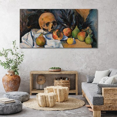 Foto op canvas Stilleven met schedel en fruit