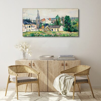 Foto op canvas Landelijk landschap met een kerk
