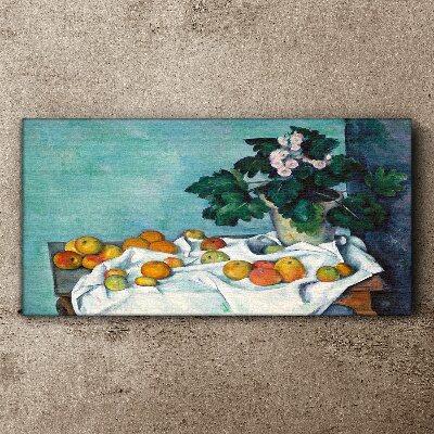 Canvas schilderij Fruittafel met vaas