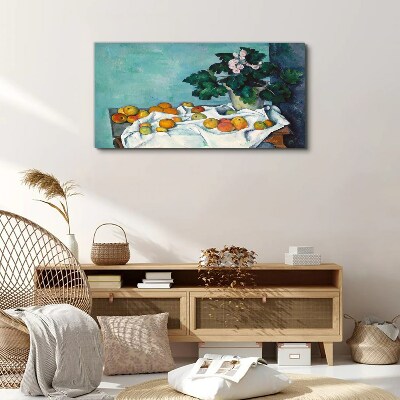 Canvas schilderij Fruittafel met vaas