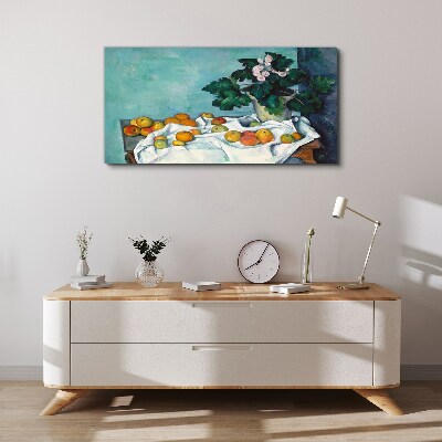 Canvas schilderij Fruittafel met vaas