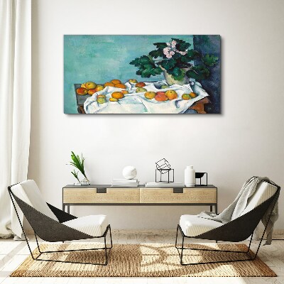 Canvas schilderij Fruittafel met vaas