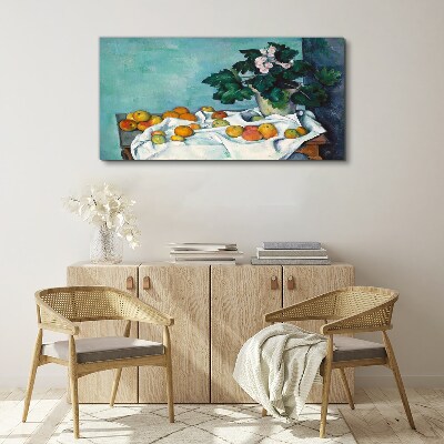 Canvas schilderij Fruittafel met vaas