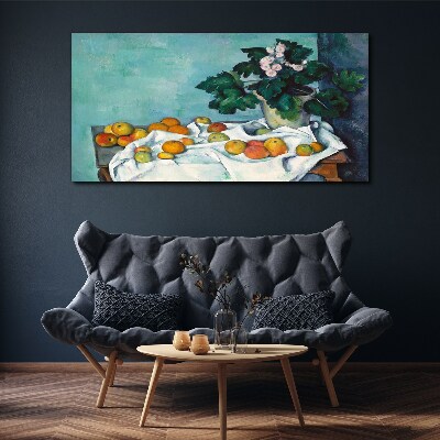 Canvas schilderij Fruittafel met vaas