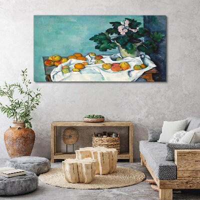Canvas schilderij Fruittafel met vaas