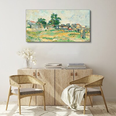 Foto op canvas Landschap met een boom en gebouwen