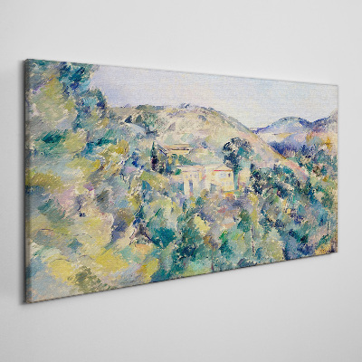 Foto op canvas Landschap met huizen tussen de bomen