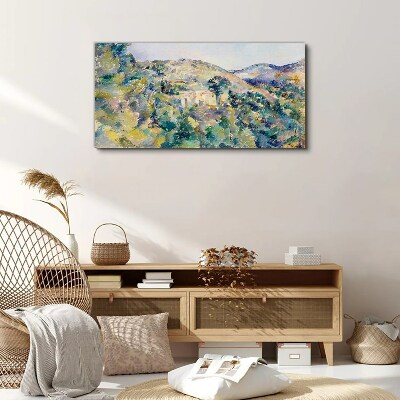 Foto op canvas Landschap met huizen tussen de bomen