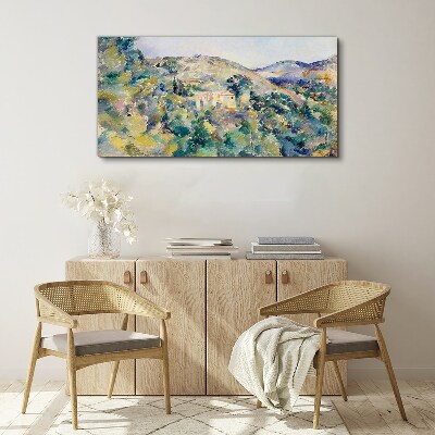 Foto op canvas Landschap met huizen tussen de bomen