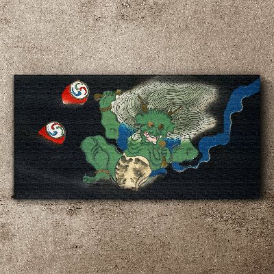 Schilderij op doek Groene demon met een trommel