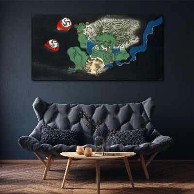 Schilderij op doek Groene demon met een trommel