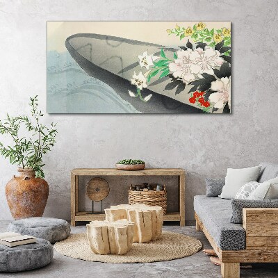 Schilderij op doek Bloemenboot op kalm water