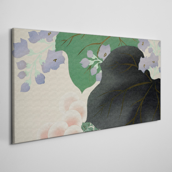 Canvas schilderij Groen blad met bloemen