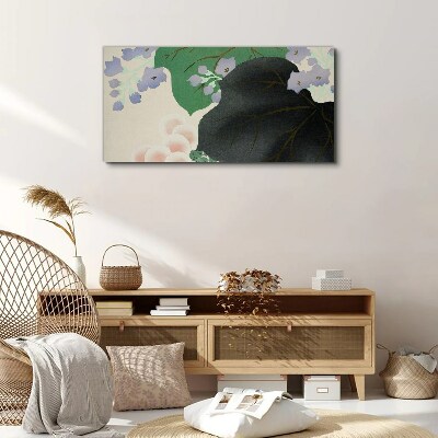 Canvas schilderij Groen blad met bloemen