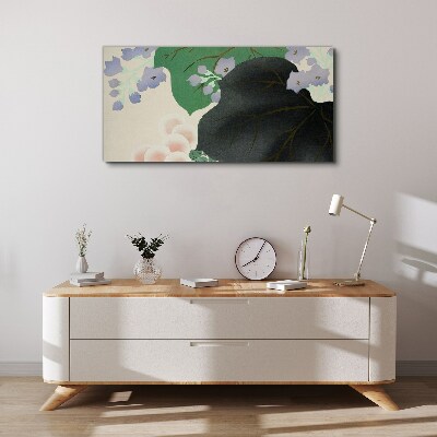 Canvas schilderij Groen blad met bloemen