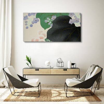 Canvas schilderij Groen blad met bloemen