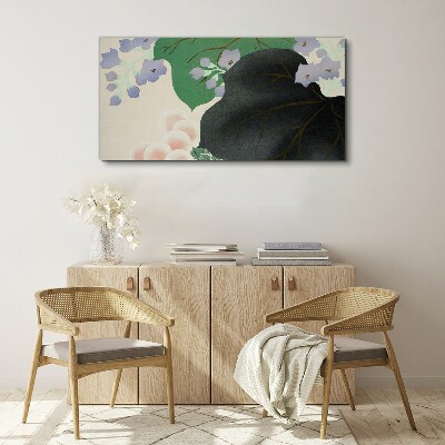 Canvas schilderij Groen blad met bloemen