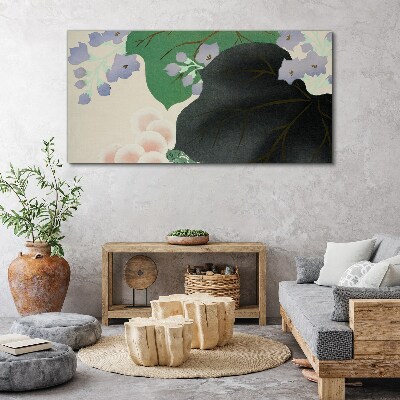Canvas schilderij Groen blad met bloemen