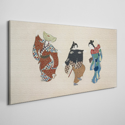 Canvas schilderij Japanse dansers in traditionele kostuums