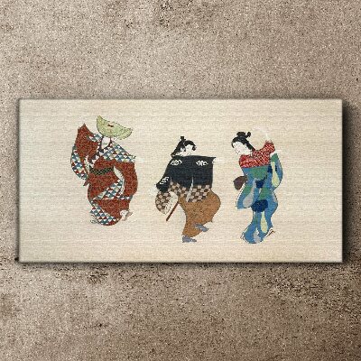 Canvas schilderij Japanse dansers in traditionele kostuums