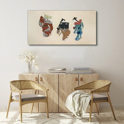 Canvas schilderij Japanse dansers in traditionele kostuums